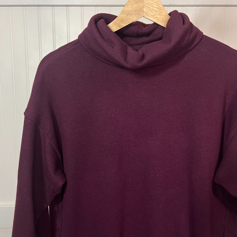 Aerie Roll Neck Sweater XS Burgundy Cabincore Fisherman Cozy Pockets Pullover - Picture 2 of 9
